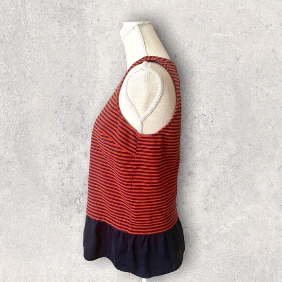 J Crew Factory | Navy Blue Red Striped Ruffle Flounce Hem Tank Top Blouse Size S - Picture 5 of 6